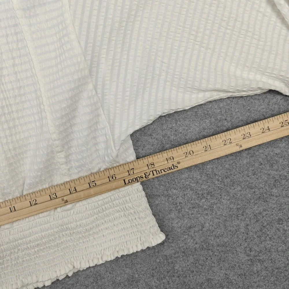Anthropologie Blouse Womens XL White‎ Textured Stripe Dolman Sleeve Smocked Hem